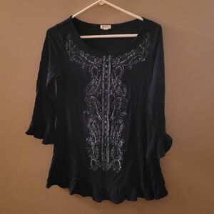 Westpoet Xs Elegant Navy Blue Embroidered Women's Top